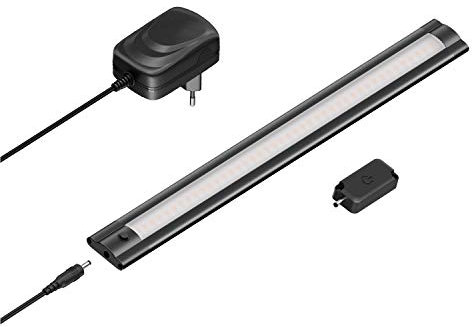 ledscom.de LED Unterbau-Leuchte SIRIS schwarz matt mit Netzteil und Touch-Dimmer, flach, 30cm, 368lm, warmweiß