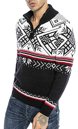 RED BRIDGE Suéter de Punto para Hombres Estilo Noruego Jersey Pulóver con Cuello Alto y Cremallera Azul S