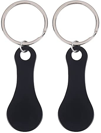 JAWSEU 2 Packs Metal Aluminum Alloy Key Ring Shopping Trolley Tokens, Shopping Trolley Release Key, Shopping Cart Token Coin Key Ring, Black