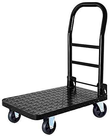 Carrello piattaforma Carrello del carrello del carrello della piattaforma di acciaio del carrello della piattaforma di acciaio con manico pieghevole e ruote silenziose per flowerpots bagagli Toolbox T