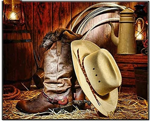 5D Diamant Painting Full Drill Set Cowboy Stiefel Hut 30x40cm DIY Diamond Painting Bilder, Kreuzstich Diamant Gemälde Kits, Mosaik Diamond Malerei Kunst Basteln home Wand Und Eingang Decoration