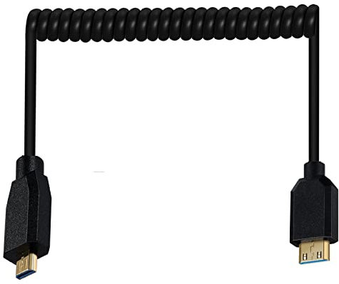 Disscool Ultra Thin HDMI Coiled High Speed Cable, Micro HDMI Male Type D to Mini HDMI Male Type C Connector Adapter Flexible Spring Extension Cables, 2.1V 8K@60Hz 4K@120Hz for Camera/Monitor