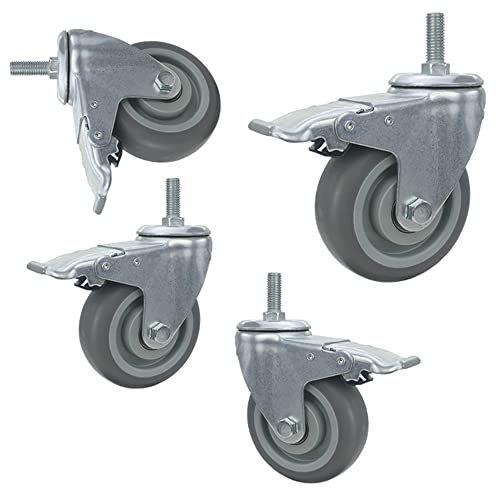 XUAN M12 Gewindestift Lenkrollen Schwerlastrollen 75/100/125mm Transportrollen Gummirollen Mit Bremse Pro Rollen Tragkraft 70kg (Color : 4*Brake, Size : 75mm)
