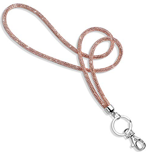 Soleebee Porte-cartes, lanière avec strass brillants et anneau porte-clés - Collier pour femme - Collier pour femme - Kit pour porte-clés et porte-carte d'identité (champagne)