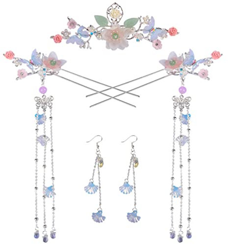 Bastoncini per Cinesi Hanfu Lunghi Fiore Cristallo Perla Tradizionale Stile Classico Gioielli per Fatti a Mano Accessori per Donne