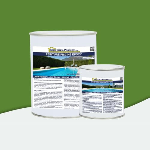 MATPRO - Peinture Piscine Epoxy - Sans Solvant - Très Haute Adhérence sur Béton, Ciment, Enduit - Application Travaux Neufs/Réparation - Vert Gazon - 2.5Kg