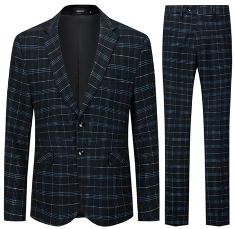 Allthemen Costume Homme 2 Pièces à Carreaux Tuxedo Slim Fit Casual Deux Boutons d'affaire Mariage Noir L
