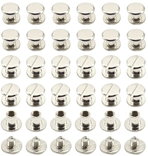 CEEYSEE 100Pcs(50Set) Silvery Chicago Screws Assorted Kit M5 x 5mm Nail Rivet Chicago Button for DIY Leather Decoration Bookbinding Round Flat Head Stud Screw (M5 x 6mm)