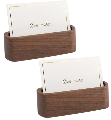 AUEAR, 2 Pack Wooden Business Card Holder for Desk Wood Display Organizer Desktop Stand Office, Tabletop - Rectangle