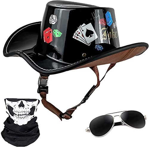 Erwachsene Halbschale Jet-Helm, Vintage Cowboyhut Helm für Adults Herren Damen, Jethelm Retro, Chopper Helm, ECE/DOT Zertifizierung Halbhelme für Scooter Cruiser Moped Biker