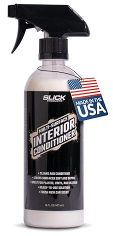 Slick Products Multi-Surface Interior Conditioner – Cleans & Conditions Vinyl, Plastic & Leather – Non-Greasy Car Interior Cleaner & Protectant – Fresh New Car Scent – 16 oz.