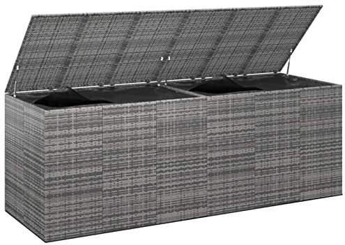 Homgoday Garten Kissenbox mit Deckel Gartenbox Auflagenbox Kissenbox Gartentruhe Truhe Aufbewahrungsbox Gartenkiste Kissentruhe Mit Gasdruckfeder PE Rattan 291x100,5x104 cm Grau