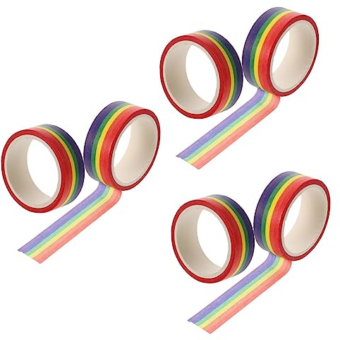 NUOBESTY Regenbogen Klebeband Washi Tape 6 Stück Diy Dekoratives Selbstklebendes Streifenband Für Scrapbooking Basteln Geschenkverpackung Und Büro
