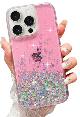 LCHULLE Custodia Glitter Compatibile con iPhone 15 Pro Max(6.7 Pollici) Cover Trasparente Ragazza Custodia Glitter Clear Case TPU Bumper Silicone Cover per iPhone 15 Pro Max Rosa