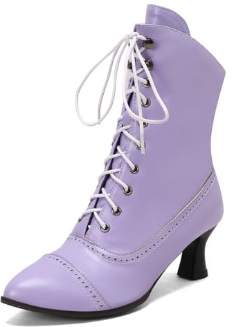 Carkuolary Womens Vintage Lacets Calf Length Victorian Bottes Cuir Souple Louis XV Steampunk gothique Bottes pour femme Filles Dames Violet Taille 38