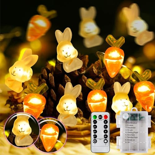 Pasqua Luci Interno 3M Lucine LED Decorative a Batteria, 30 Coniglio-Carota Ghirlanda Pasquale Micro Luci LED Catena Luminosa Esterno con timer- 8 Modalità, Decorazioni Pasquali per Partito,Giardino