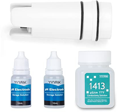ReservpH-sensorsats för pH-mätare YINMIK 4 i 1/5 i 1, pH-elektrod, kalibreringslösning EC 1413 μS/cm och 12,88 mS/cm, pH-kalibreringspulver och pH-lagringslösning