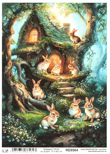 Josys Bastelmärchen Reispapier A4 Strohseide Decoupage Ostern Süße Hasen Familie RE6564