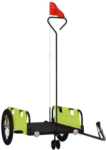vidaXL Fahrradanhänger, Fahrrad Lastenanhänger mit Sicherheitsflagge, Transportanhänger mit Deichsel, Radanhänger Handwagen, Grün Oxford-Gewebe Eisen