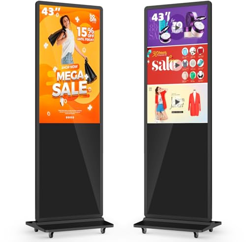 MWE 43 Inch Digital Signage Display Kiosk, LCD Totem Advertising Display Screen with 4 Wheels, Android System, Suitable for Retail Shop, Restaurant, Shopping Mall and Commercial Center
