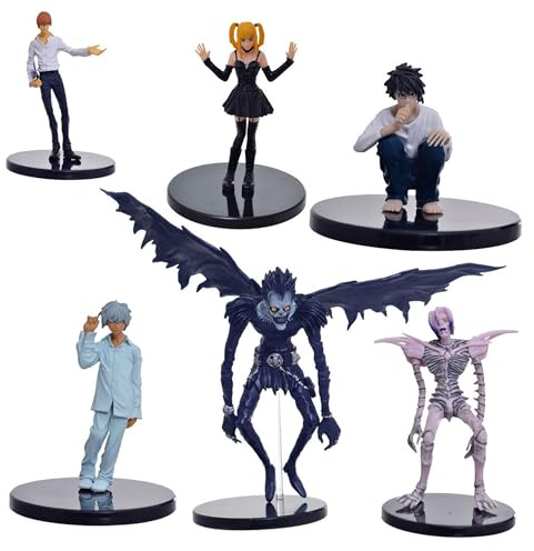 Puruuige 6 st dödsanteckning figur staty anime ljus Yagami/Misa Amane/Ryuk/Rem statyett modell PVC tecknad karaktär samling skulptur skrivbordsdekoration gåvor