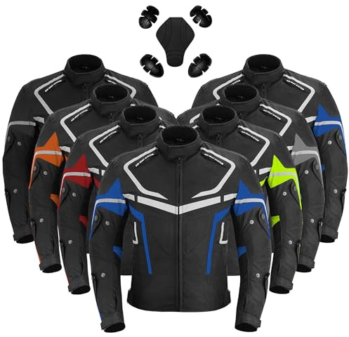 Vaster Moto Chaqueta de Moto para Hombre, Impermeable, Blindada, para Moto, Invierno, Verano, Textil, Cordura, Chaqueta de Carreras, Aprobada CE (EN 17092-4) (L, Azul)