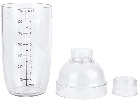 Yctze Coctelera de PC con teteras Scalek, vaso de plástico para el hogar, bar, tienda, coctelera de plástico transparente (700ML)