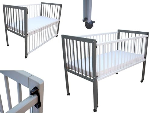 Kinderbett/Beistellbett/Babybett 2in1 120x60cm mit Matratze grau-weiß