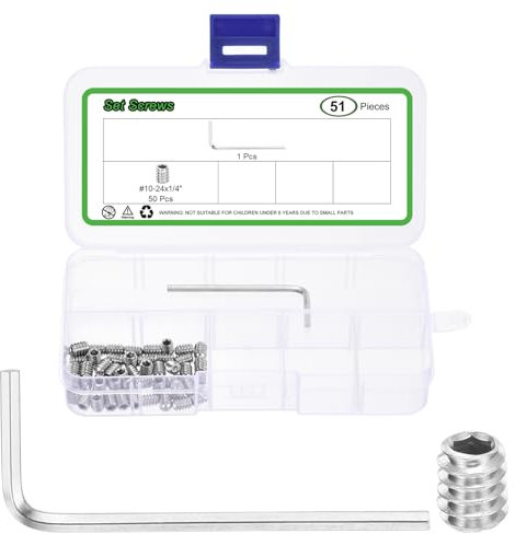 sourcing map Socket Set Grub Screws,50PCS #10x1/4- 304 Stainless Steel Hex Socket Cup Point Allen Screws with Hex Wrench for Repairing Door Handles, Faucet (Silver)