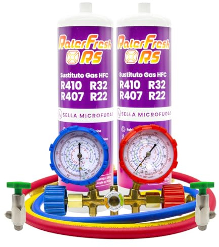 Gaz Réfrigérant Ralerfresh RS, Remplacement pour R410, R32, R407 et R22 pour Climatiseur de Type Split (2 Bouteilles + Manomètre)