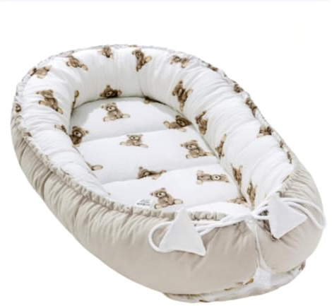 Pepi - Baby-Nest mit Rüschen - Nestchen Baby mit Rüschen - Baby-Nestchen für Neugeborene - Kuschelnest mit antiallergischer Füllung - Kokon aus Velvet und Baumwolle (Velvet, Sweet Teddy)