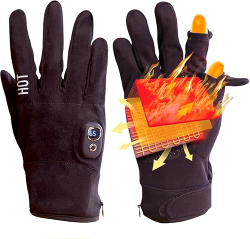 Heated Gloves, Electric Rechargeable Battery Gloves, Skiing Glove Cold Weather Heating Glove for Men Women, Snow Work Camping Hiking Hand Warmer