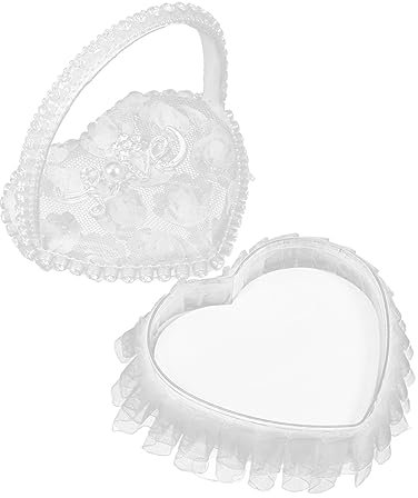 Zerodeko Romantisches Herz Ringkissen Aus Satin Mit Spitze Elegantes Ringkissen Für Hochzeiten Und Verlobungen Als Ringhalter Und Dekoration Für Feierlichkeiten