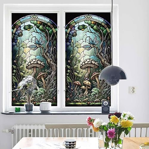 Fensterfolie Retro Grünes Muster Milchglasfolie ohne Klebstoff Fensterfolie Blickdicht Folie Fenster Sichtschutz Anti UV Klebefolie Fenster Büro Sichtschutzfolie Fenster 1Pcs (45x100 cm)