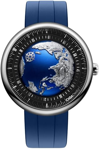 CIGA Design Blue Planet II Automatik Uhr Herren | GPHG Award Gewinner, Erd-inspiriertes Design, Asynchronous-Follow Uhrwerk, FKM-Kautschukarmband