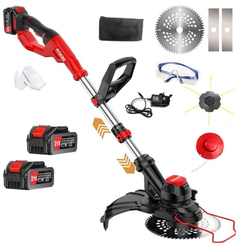 Strimmer Cordless, Battery Strimmer Electric-Powered Cordless Garden Strimmer, 8-Inch Blade, 21V(2 x 4.0A battery and fast charger), Grass Strimmer Retractable, Suitable for Garden Lawn