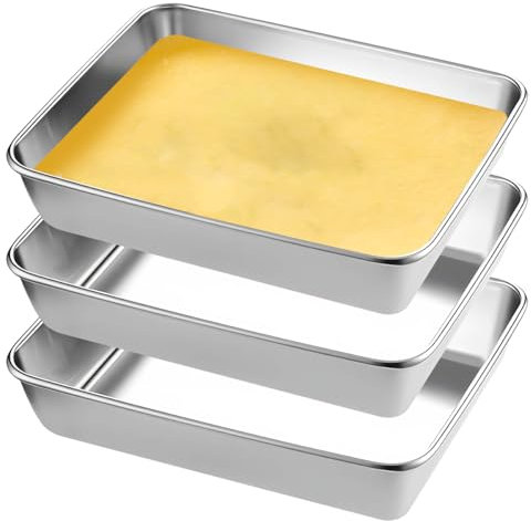 Set di 3 Teglie per Impanatura in Acciaio Inox 25.5x19.5x5cm Vassoio Acciaio, Ciotole per Impanare, Stazione di Impanatura, Piatto per Impanatura, Vaschette per Impanare Infarinare Alimenti