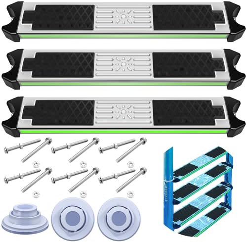 MiniInflat 3 Piece Stainless Replacement Above Ground Pool Ladder with Reflective Strips Comes with 4 Rubber Stoppers, 1.9 Inch Non Slip Steps (with Bolts) Suitable for Swimming Stairs