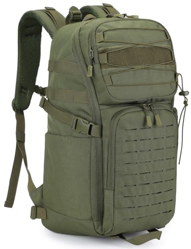 HUNTVP 35 l militär taktisk ryggsäck för män och kvinnor, Molle vandring rucking-ryggsäck med 17,3 tums laptopfack och flaskhållare, Army Bug Out Bag dagryggsäck för pendling, camping, resor, M