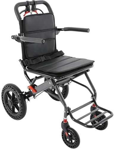QJWM Klappbarer Reiserollstuhl, Transitrollstuhl, Leichter Transportrollstuhl aus Aluminium, Klapprollstuhl für Senioren bis 100 kg A