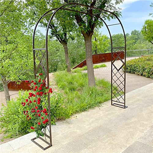 Arco de rosas de metal de 260 cm de ancho con base, ideal para plantas trepadoras y rosas, arco de boda de color natural para decoración al aire libre