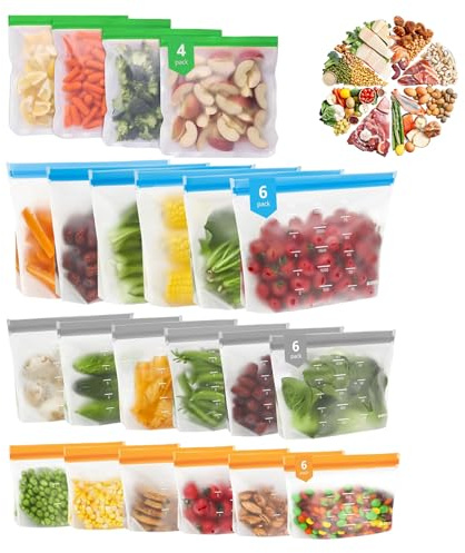 Bolsas Silicona Reutilizables,22 Bolsas Congelacion,Bolsas Congelar Leche Materna,Bolsas Zip,Bolsas Verticales de Comida,para Almacenar Verduras,Leche,Aperitivos,4 Tamaños