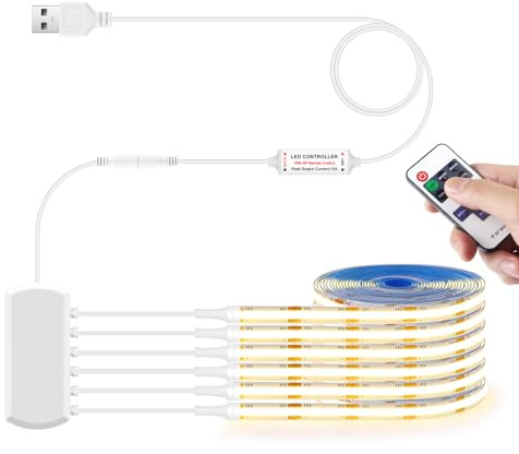 LRGBST 5V USB COB tira led, 6 rollos 1M caliente blanco COB tira led luz con control remoto Dimmer para paneles acústicos Estantes del gabinete Mostras Estante Iluminación de la cocina