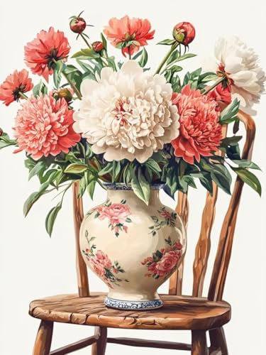 Blume Malen nach Zahlen Erwachsene mit Rahmen 90X120CM, Malen Nach Zahlen Kinder Vase Malen nach Zahlen ab 9 Jahre Mädchen, DIY Set Erwachsene Ölgemälde mit Leinwand und Acrylfarben für Zimmer Deko