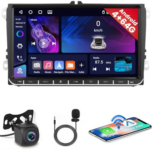 5G WiFi 4+64G Android Autoradio Wireless Carplay für VW Golf 5 Golf 6 Skoda Passat Tiguan Touran Polo,9 Zoll Bildschirm Autoradio mit Navi Android Auto Bluetooth5.0 FM/RDS SWC Rückfahrkam