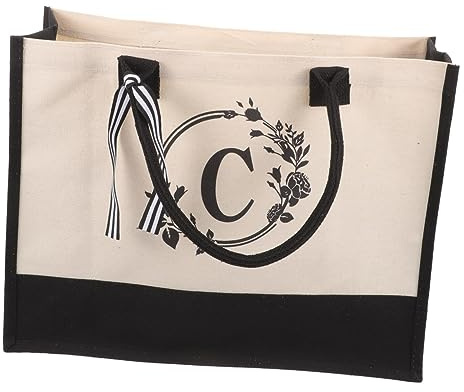 FRCOLOR Personalisierte Große Tote Bag Für Hochzeiten Und Geburtstage Geschenkebeutel Mit Henkel Für Brautjungfern Und Strand Letter c Design
