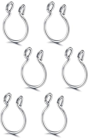 UYRVAPE 6pcs faux piercings de nez, Faux Septum Nasal Piercing anneau de nez en acier inoxydable, pas de piercing bijoux de corps pour hommes femmes ensemble de bijoux, Argent