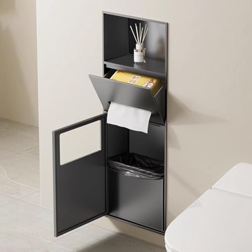 Porta carta igienica da incasso e cestino impermeabile per bagno, in acciaio inox 304, per la doccia, per hotel e cucina, elegante finitura nera