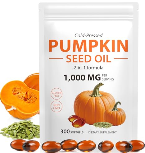 Cold-Pressed Pumpkin Seed Oil 3000mg | 1000mg per Softgel | 300 Softgels | Rich in Essential Fatty Acids for Prostate & Hair Support | Gluten-Free, Non-GMO Supplement