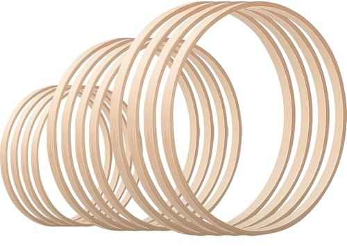 VIKY 12 Stück Bambus Holzringe zum Basteln, 3 Größen (10/15/20 cm) Traumfänger Ringe Set aus Naturholz - Makramee Ringe, Holzreifen für DIY Hochzeitskranz, Weihnachtsdekoration, Wandbehang